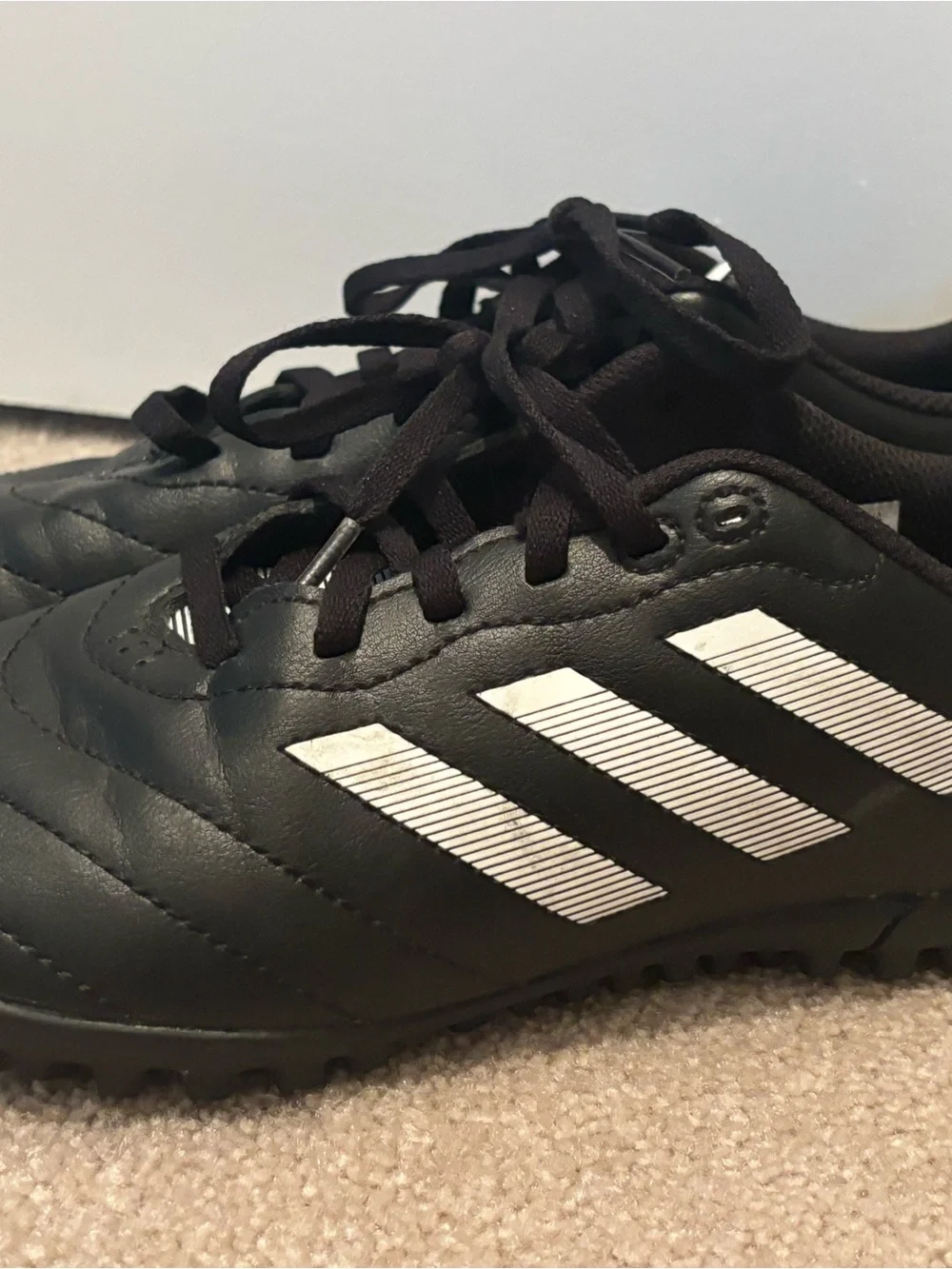 adidas Goletto VIII Turf Kids Size 4 Black Sneakers White Stripes NWOT Soccer
